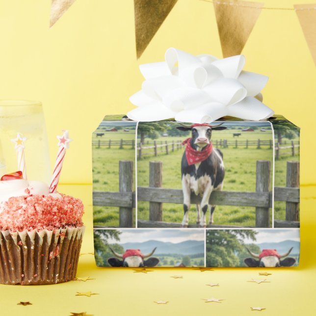Papel De Presente Holstein em uma cerca de fazenda (Festa de aniversário)