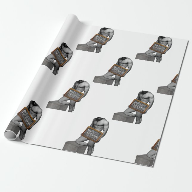 Papel De Presente Homem de Ação de Graças de SlipperyJoe, seis abdom (Desenrolado)