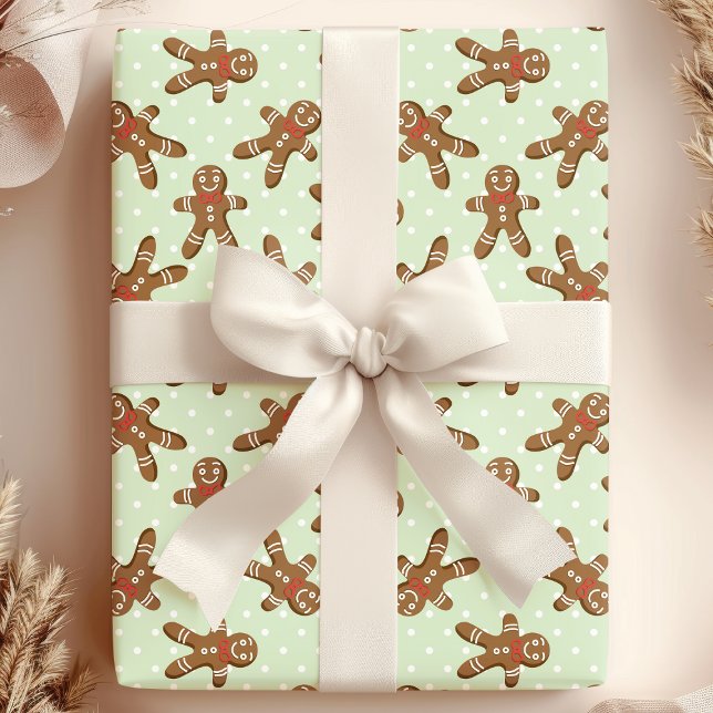 Papel De Presente Homem de Biscoito de Gengibre com Bolinhas Verdes  (Criador carregado)
