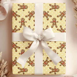 Papel De Presente Homem de Biscoito de Natal com Bolinhas Amarelas