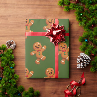 Papel De Presente Homem de Biscoito Ginger Alegre Padrão de Natal