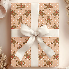 Papel De Presente Homem de gengibre de bolinhas marrons no Natal