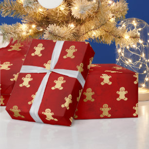 Papel De Presente Homem de gengibre de inverno em folha dourada e ve