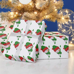 Papel De Presente Homem de neve de Natal com flocos de neve