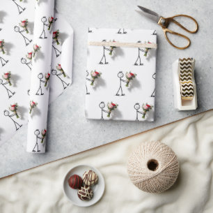 Papel De Presente Homem de Palito com Buquê de Rosas