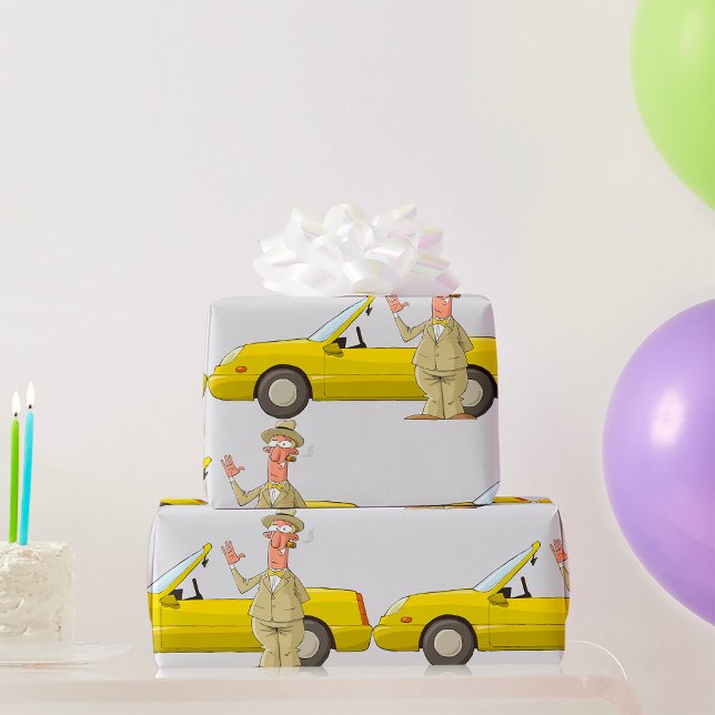 Papel De Presente Homem E Seu Carro Amarelo (Criador carregado)