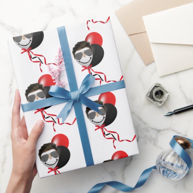 Papel De Presente Homem Face Balões de Aniversário (Presentear)