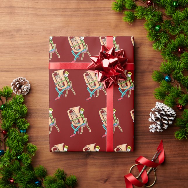 Papel De Presente Homem Pau Tocando Tuba (Presente de Natal)