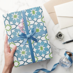 Papel De Presente Homem pintado geométrico aqua azul-marroquino