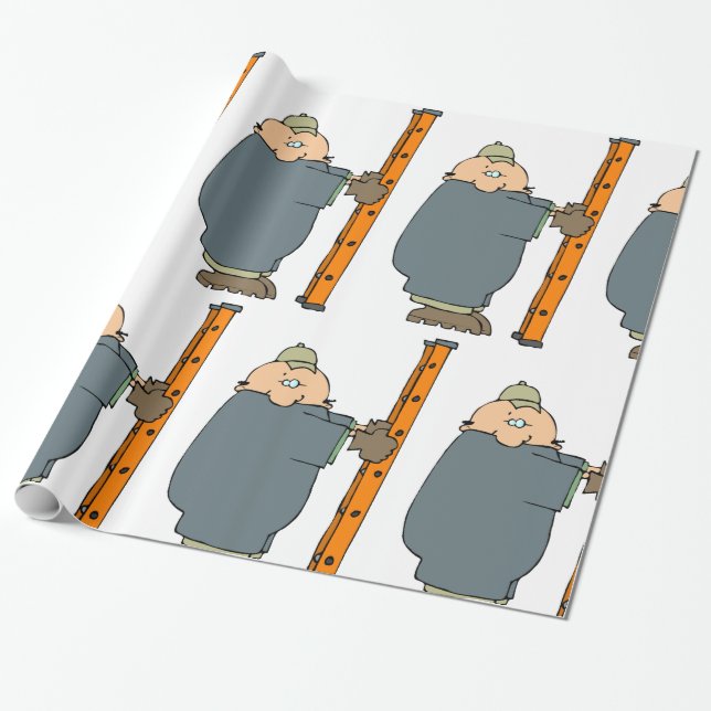 Papel De Presente Homem Segurando Uma Escada (Desenrolado)