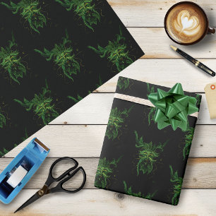 Papel De Presente Homem Verde Folhas Fae Pretas