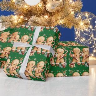 Papel De Presente Homens de Biscoito de Natal Flocos de Neve Bengala