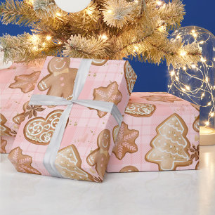 Papel De Presente Homens de Biscoito de Natal Marrom Xmas Corações E