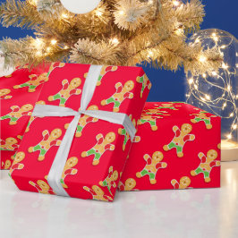 Papel De Presente Homens de gengibre vermelhos padrão de Natal para