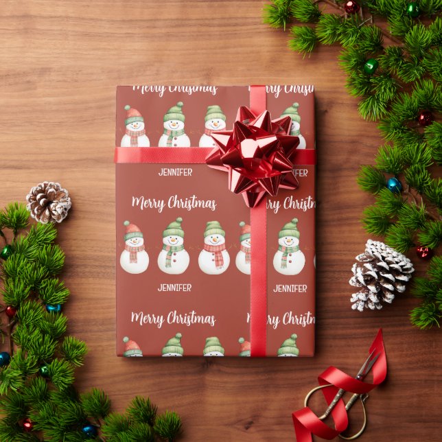 Papel De Presente Homens de Neve de Feliz Natal Personalizados (Presente de Natal)