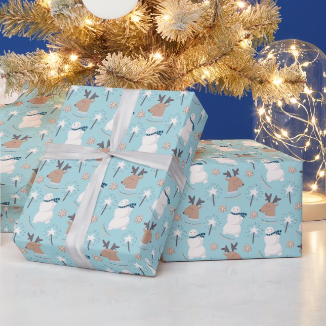 Papel De Presente Homens de Neve e Rena (Feriados)