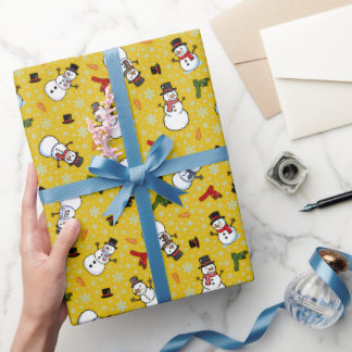 Papel De Presente Homens de Neve & Flocos de Neve em Ouro