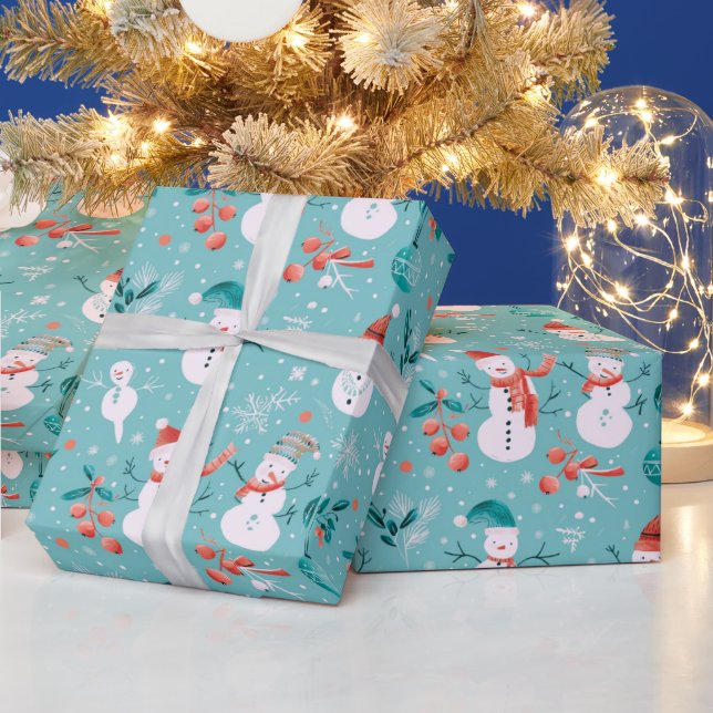 Papel De Presente Homens de Neve Flocos de Neve Folhas de Azevinho V (Feriados)