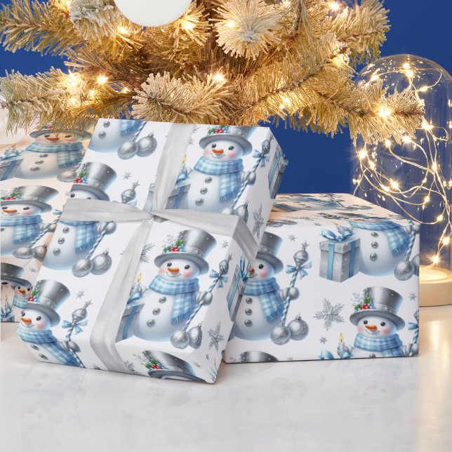 Papel De Presente Homens de Neve Prateados (Feriados)