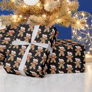 Papel De Presente Homens de Pão de Gengibre em Flocos de Neve com Ch