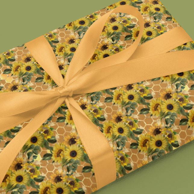 Papel De Presente Honeycomb Bee Sunflower (Criador carregado)