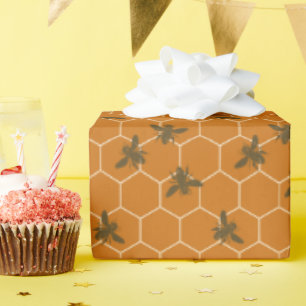 Papel De Presente Honeycomb Bees Dark Amber