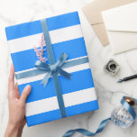 Papel De Presente Horizontal Horizontal Clássico Branco Azul do Pord<br><div class="desc">Papel de embrulhamento horizontal com stripteagem horizontal,  azul e branco</div>