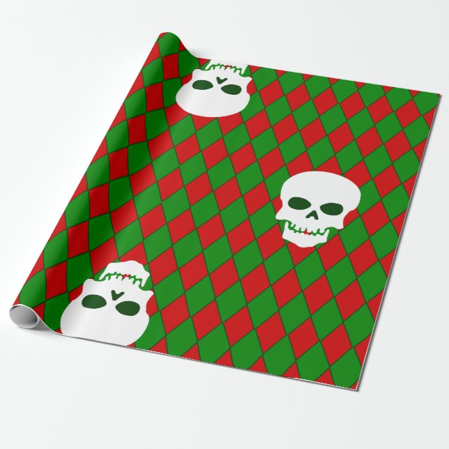 Papel De Presente Horrível crânio de natal harlequin assustador (Desenrolado)