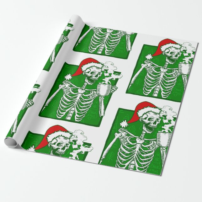 Papel De Presente horror do esqueleto de café de natal gótico (Desenrolado)