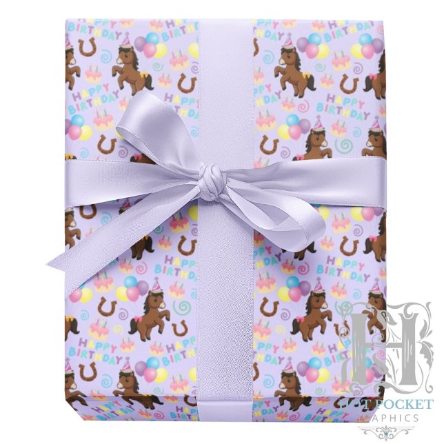 Papel De Presente Horse Birthday Gift Wrapping Paper in Purple (Criador carregado)