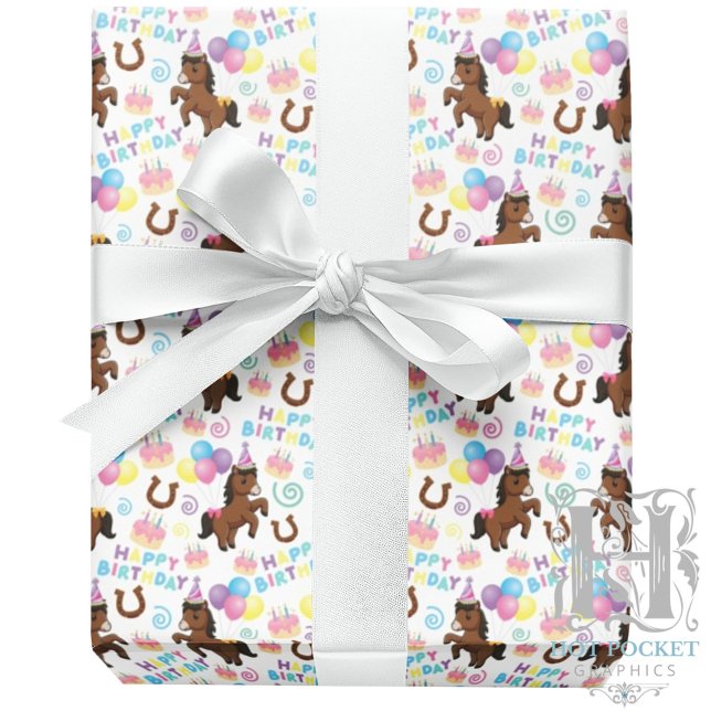 Papel De Presente Horse Birthday Gift Wrapping Paper in White (Criador carregado)