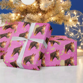 Papel De Presente Horseback Andando Equestre, Rosa Dourada,