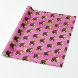 Papel De Presente Horseback Andando Equestre, Rosa Dourada,