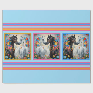 Papel De Presente Horses Framed in flowers Wrapping Paper