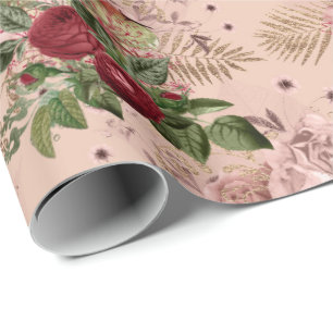 Papel De Presente Hortelã floral Dourado do vintage da floresta
