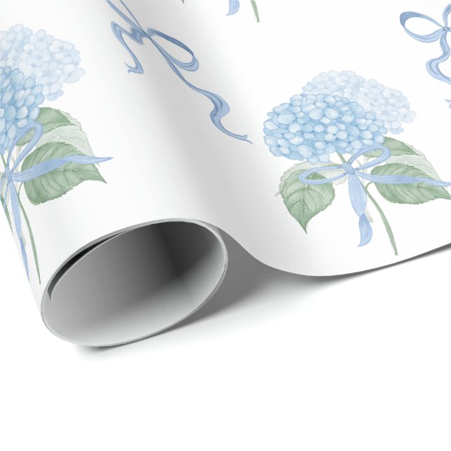 Papel De Presente Hortênsia Azul Tendência  (Ponta do rolo)