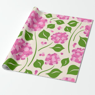 Papel De Presente Hortênsia Botânica Rosa Desenhada à Mão Caprichosa