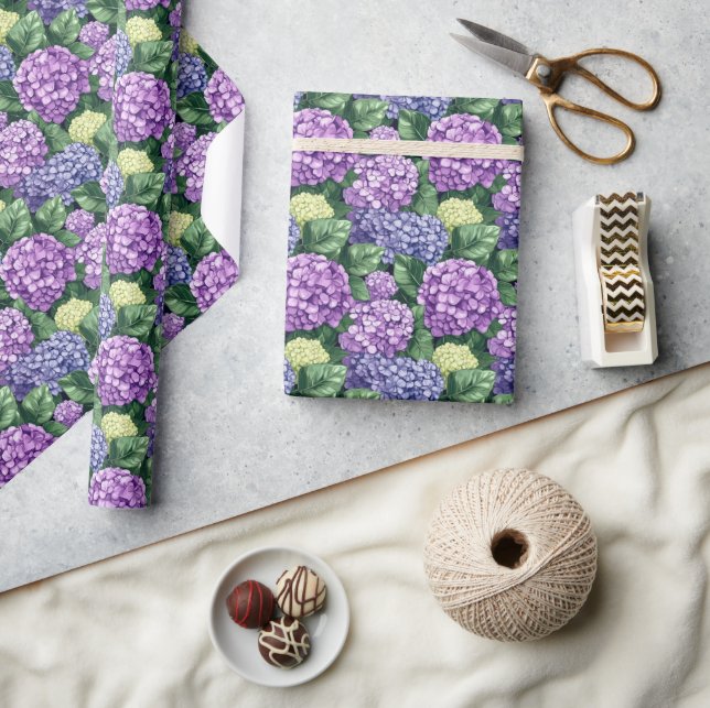 Papel De Presente Hortênsia Serena Roxa Floral (Artesanato)