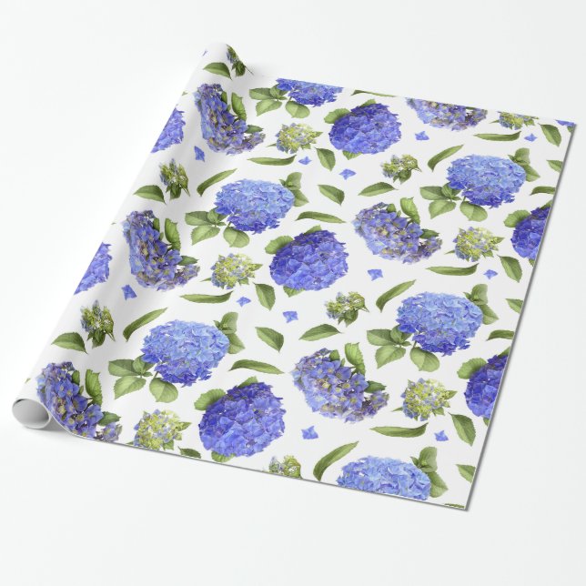 Papel De Presente Hortênsias Azuis (Desenrolado)