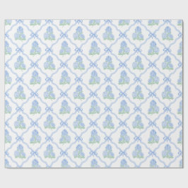 Papel De Presente Hortênsias Azuis e Verdes Preppy