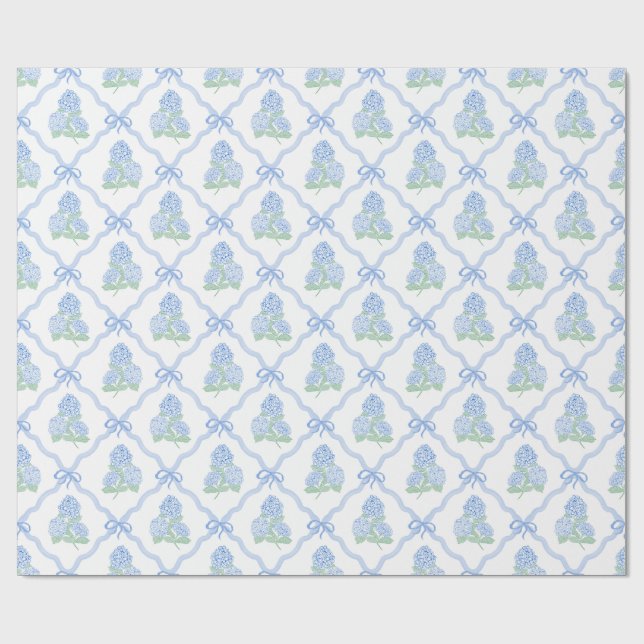 Papel De Presente Hortênsias Azuis e Verdes Preppy (Aberto)