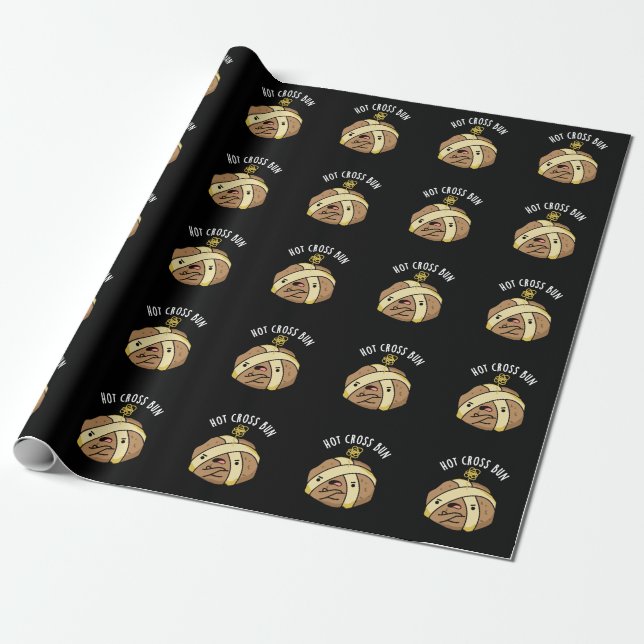 Papel De Presente Hot Cross Bun Funny Comida Pun Dark BG (Desenrolado)