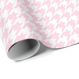 Papel De Presente Houndstooth cor-de-rosa e branco da luz média -
