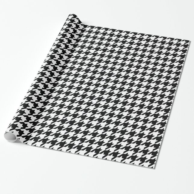 Papel De Presente Houndstooth elegante preto em Emporiomoffa (Desenrolado)