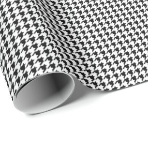 Papel De Presente Houndstooth Preto e Branco