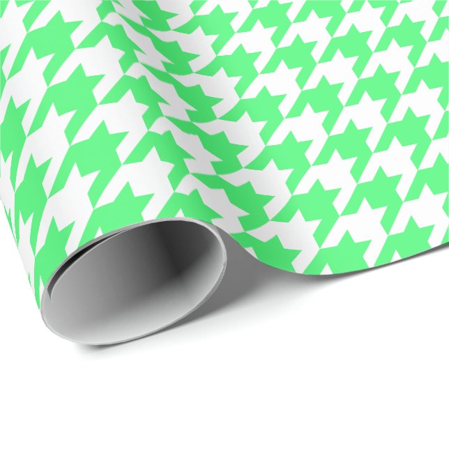Papel De Presente Houndstooth verde e branco da luz média - (Ponta do rolo)