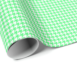 Papel De Presente Houndstooth verde e branco da luz pequena -