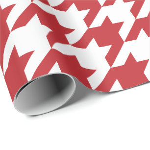 Papel De Presente Houndstooth vermelho e branco da grande
