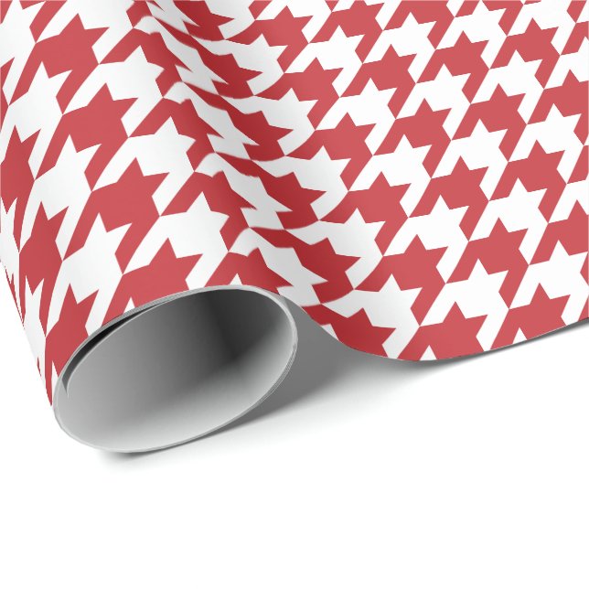 Papel De Presente Houndstooth vermelho e branco da obscuridade média (Ponta do rolo)