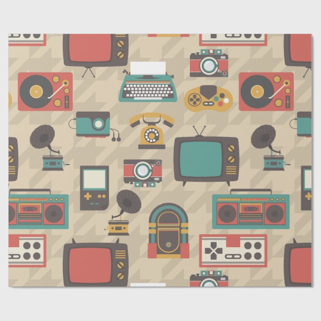 Papel De Presente houndstooth vintage retro nostalgia jukebox (Aberto)